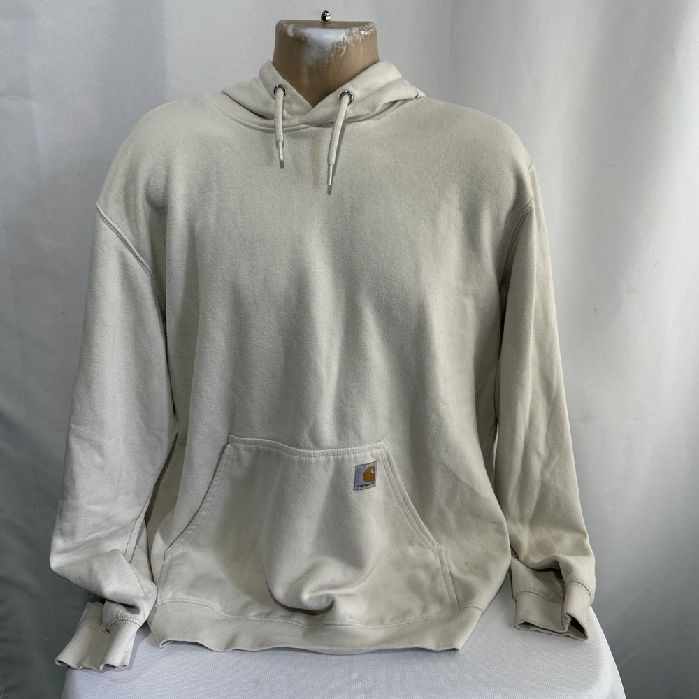 Carhartt Ivory Loose Fit Cotton Fleece Pullover Hoodie XL Hooded Logo Pockets